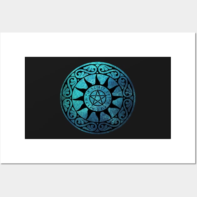 Five Elements Runic Magickal Pentacle Wall Art by sarahwainwright